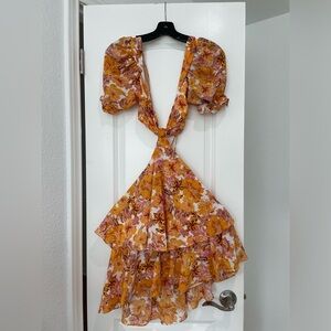 HELLO MOLLY orange ruffle cut out dress, size S